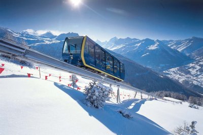 St Luc funicular railway in the Val d'Anniviers