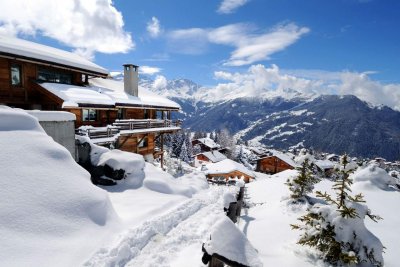View over the rooftops of luxury chalets in Verbier