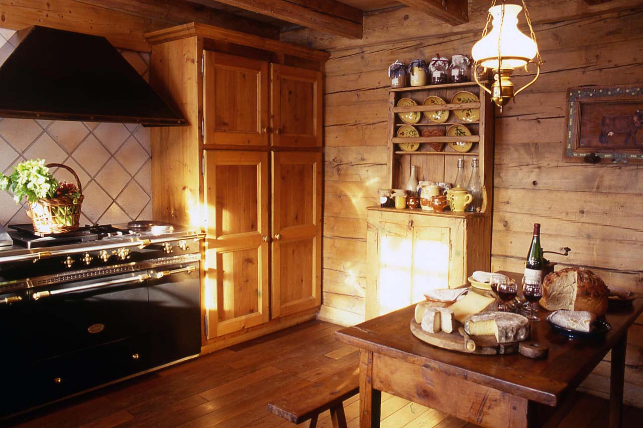 Chalet Chatel Megeve kitchen with cheese and wine