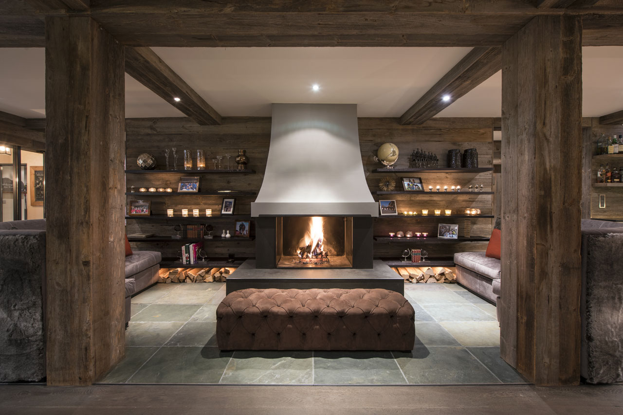 The Lodge Verbier fireplace in the main living room
