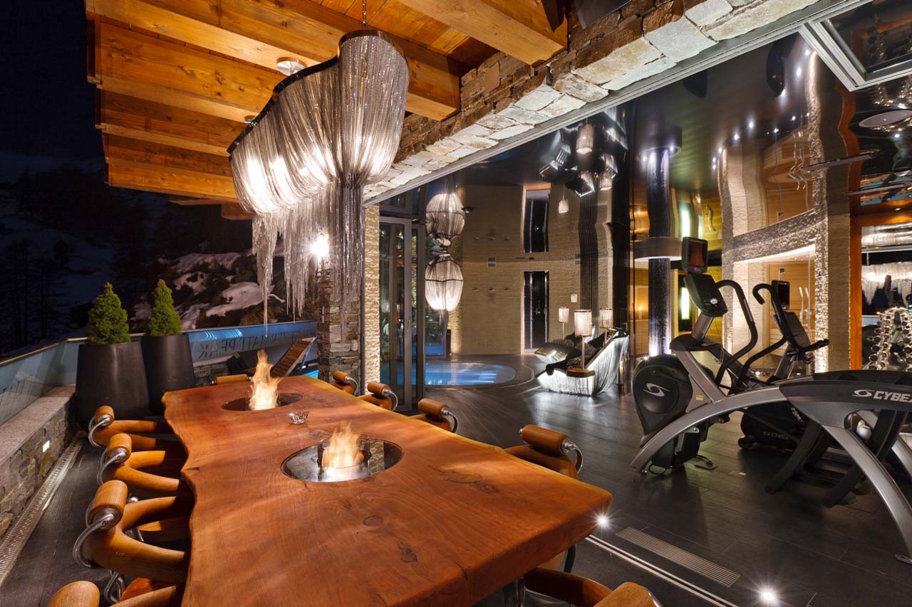 TechnoGym seen from outdoor dining terrace at Chalet Zermatt Peak in Zermatt
