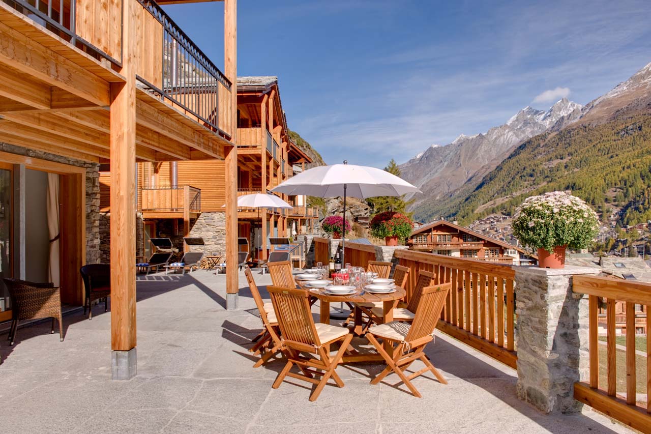 Chalet Gemini Zermatt terrace in summer