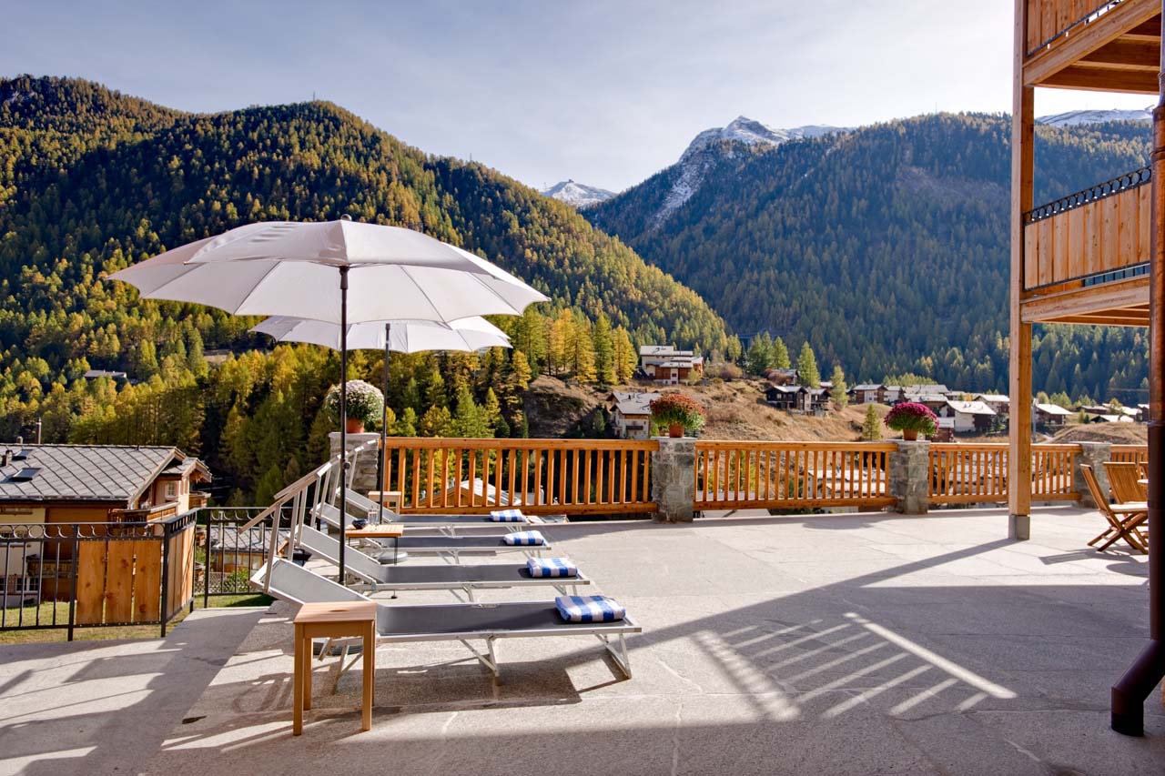 Chalet Gemini Zermatt views from terrace in summer